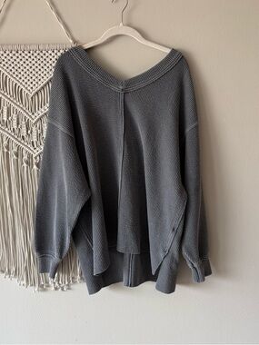 aerie Charcoal Oversized V-Neck Waffle Knit Sweater